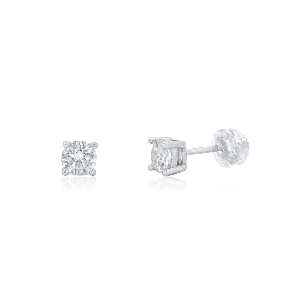 White Gold 1ct Moissanite Stud Earrings 5mm Round Brilliant Cut